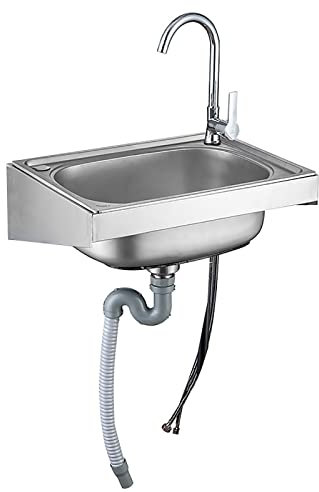 Montaggio A Parete Lavandino Da Esterno,Lavandino Autoportante,Lavello Utilità Acciaio Inossidabile Con Rubinetto, Lavatoio Da Giardino Campeggio ,Uso Per Garage E Cortile,Ristorante,Lavanderia ( Colo