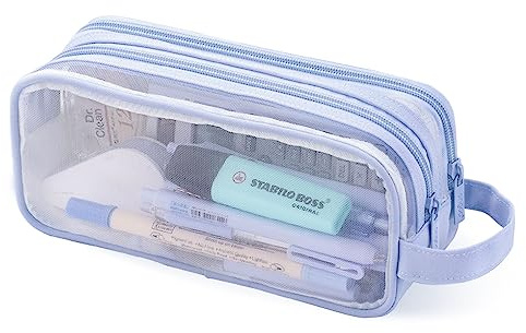 Oyachic Federmäppchen Durchsichtig Pencil Case Clear Federtaschen Doppelreißverschlüsse Damen Mäppchen Stifte Erwachsene Bleistift Beutel