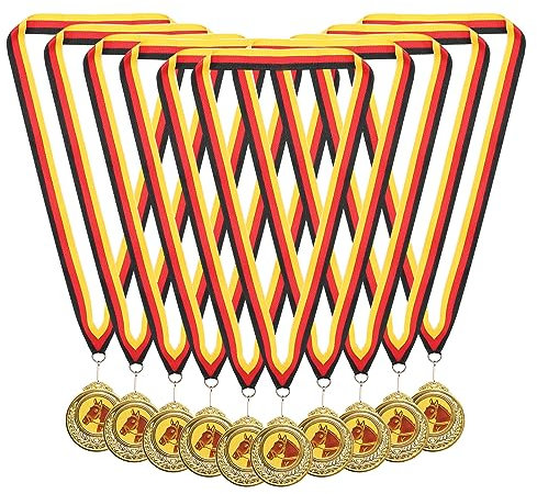 Goldmedaillen, 10Pcs Pferde Medaillen Siegermedaille Gewinner Medaillen Gold mit Band und Emblem für Kindergeburtstag aus Metall personalisiert Goldmedaillen
