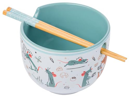 Silver Buffalo Disney Pixar Ratatouille Remy Icons Keramik-Ramen-Nudel-Reisschale mit Essstäbchen, mikrowellengeeignet, 590 ml