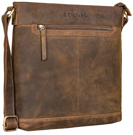 STILORD Henrike Schultertasche Damen Leder im Hochformat Kleine Ledertasche Vintage Umhängetasche mittelgroß Crossbody Bag Leder Farbe:schwarz
