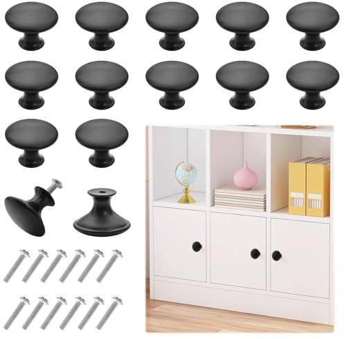 TRUEIN 12 Stück 30mm Schrankknöpfe Schwarz Matt, Schubladenknöpfe, Knöpfe Küchenschränke, Schubladenknopf, Rude Möbelgriff, Schubladen Knöpfe für Schränke, Küche, Badezimmer