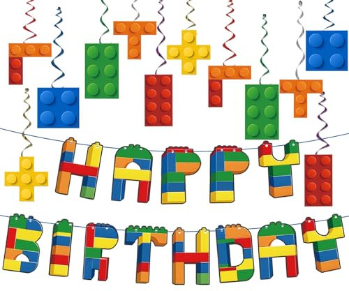 Baustein hängende Wirbel und Happy Birthday Banner
