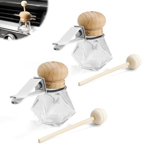 WJUAN 2 Pieza Decoración del Difusor de Coche, 8ML Ambientadores Coche Botella, Elegante Simple, Ambientador Coche Botella, Adecuado para llenar Perfumes, Decorar Casas, Oficinas, Automóviles