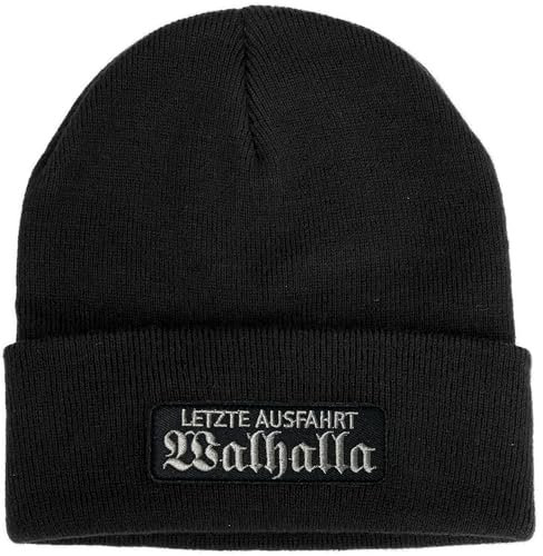 No Face No Name Mütze Letzte Ausfahrt Walhalla in schwarz I bestickter Aufnäher I Beanie Strickmütze Wintermütze I Odin Thor Asgard Wotan Biker Wikinger