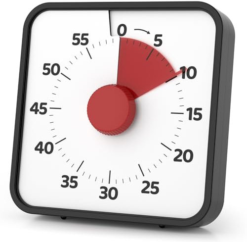 LIORQUE Grand minuteur visuel de 19 cm pour Enfants et Adultes, sans tic-tac, Compte à rebours visuel de 60 Minutes pour Salle de Classe, Bureau, Compte à rebours avec Dos magnétique, Horloge pour