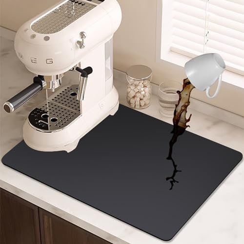 Zawaer Kaffeemaschine Abtropfmatte, Schnelltrocknend Abtropfmatte Geschirr (30 x 40cm), Saugstarke Trockenmatte für Kaffeemaschine, Küche, Spüle, Schwarz
