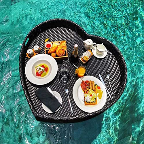 Vassoio galleggiante per piscina in rattan a forma di cuore - Tavolo da ristoro galleggiante durevole Vassoio per zattera per lounge galleggiante per feste in piscina o in spiaggia - Galleggianti