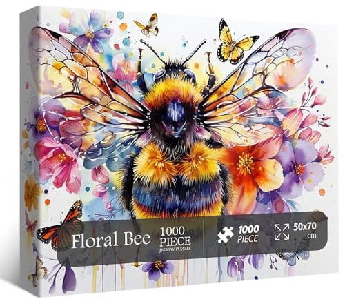 PPuzzling Multicolored 1000 Piece Bee Flower Jigsaw Puzzle, Nature-inspired, Intermediate, Adult, 27.5 x 27.5 inches