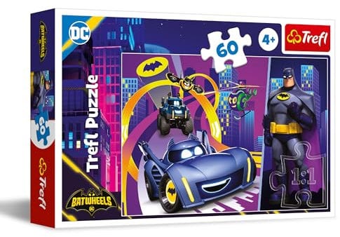 Trefl - Batwheels, Batman and His Vehicles - Puzzle 60 Pieces - Colourful Puzzle with Fairy Tale Heroes, Creative Entertainment, Game for Children from 4 Years, Multicoloured