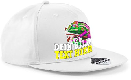 Kiwistar UG - Basecap - weiß - 5 Panel Snapback Rapper Cap - mit Wunschtext und Foto individuell personalisiert