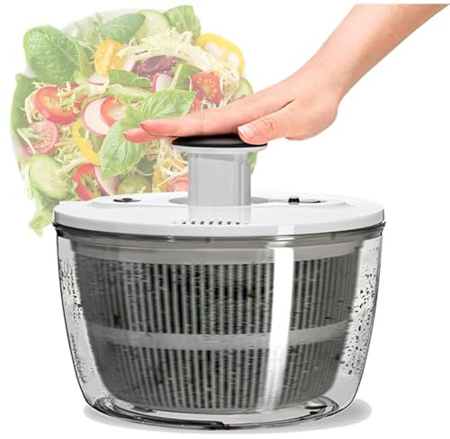 Secador de Lechuga Giratorio para Ensalada, rotador de Ensalada fácil, Lavadora Secadora de Frutas y Verduras, Secadora de Verduras Grande de fácil prensado con una Sola Mano White 5l