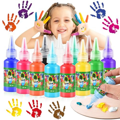 Tigvio Peinture Bebe 12 Couleurs x 30ml/Tube Kit de Peinture Enfant Non Toxique Jeux Montessori Peinture a leau pour D'apprentissage Précoce,Cadeaux Anniversaire Invités Enfant