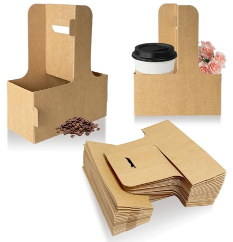 UXPEYIC Lot de 50 porte-gobelets jetables en carton kraft pour 2 gobelets avec poignée pour boissons chaudes ou froides