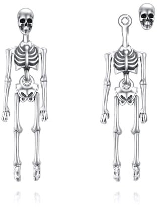 DAYLINLOVE Schädel Skelett Ohrringe 925 Sterling Silber Punk Halloween Dangle Ohrringe Party Schmuck für Frauen