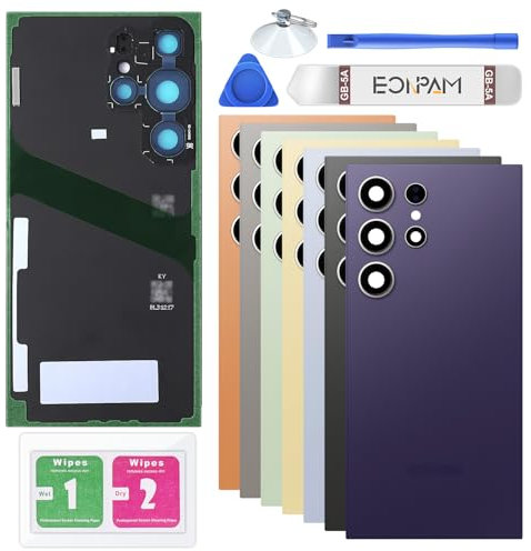 Eonpam Back Cover Glass for Samsung Galaxy S24 Ultra S928 Rear Glass Replacement with Camera Lens + Repair Kit Genuine Rear Housing (Purple)