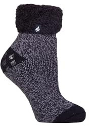 HEAT HOLDERS Ladies Lounge Feather Turn Over Cuff Slipper Socks Pack of 1 Queenstown Dark Navy 4-8