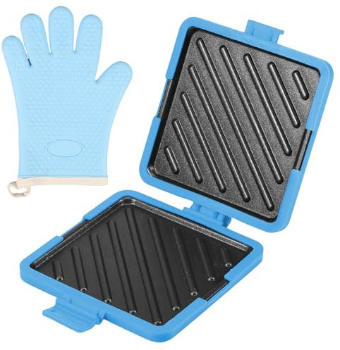 Microwave Toastie Sandwich Maker Silicone Microwaveable Cookware Wireless Toastie Maker Nonstick Plate Sandwich Maker Heatwave Technology Sandwich Toaster for Cooking Crispy Sandwiches (Blue+Gloves)