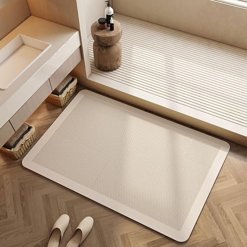 Lukery Zjxsneh Tapis de bain antidérapant et lavable super absorbant pour baignoire, douche, salle de bains et cuisine Beige 40 x 60 cm Motif carreaux