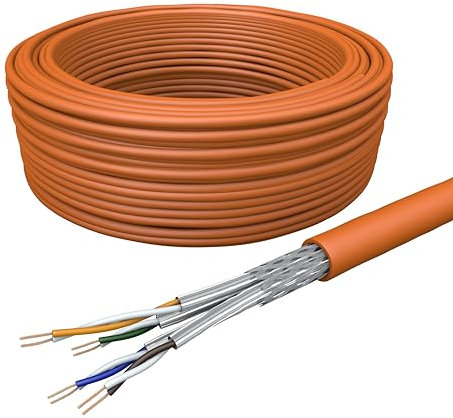 Draka Netzwerkkabel Patchkabel LAN Kabel Flexibel Cat 7 S/FTP PiMF LSZH Halogenfrei AWG 26/7 Installationskabel Datenkabel PoE 100% Kupfer UC900 Flex 10Gbit/s (Orange, 100m)