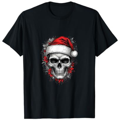 Heavy Xmas Totenkopf mit Weihnachtsmütze Ugly HoHoHo Ho T-Shirt