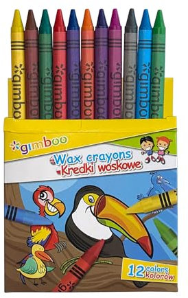 gimboo Wachsmalkreiden Wachsmalstifte 12 Stück/Mischfarben/Nicht Kklebrig Staubfrei Nicht Bröckelig/Jeder Buntstift ist in Papier eingewickelt/Wachsbuntstifte Buntstifte in hoher Qualität
