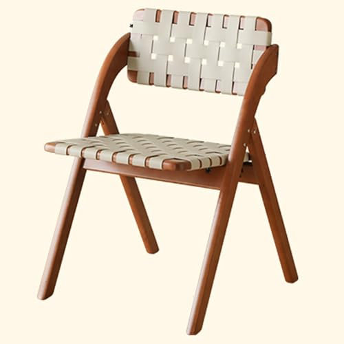 WEIDPHL Klappbare Esszimmerstühle, Klappstuhl Aus Holz Mit Ledergewebter Rückenlehne, Stuhl Ohne Armlehnen, Küchenseitenstühle Für Gäste, Kleiner Raum,Walnut a