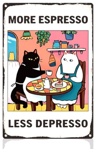 DOODLREAM Cartoon Kaffee Katze Metall-Blechschild, Retro Wanddekoration | 20 x 30 cm Retro Metall-Blechschild mit Kaffee-Katze, dekoratives Poster für Café, Küche, Bar und Männerhöhle