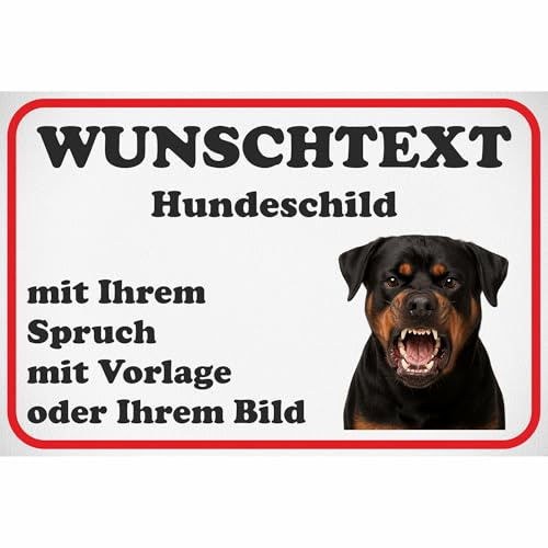 Kiwistar - Schilder selbst gestalten - Hund Rottweiler - 0,5mm Alu ab 20x15 cm - mit Wunschtext, Foto nach Vorlage oder eigenem Bild - Hundeschild für Haus, Hof, Garten, wetterfest, Geschenk