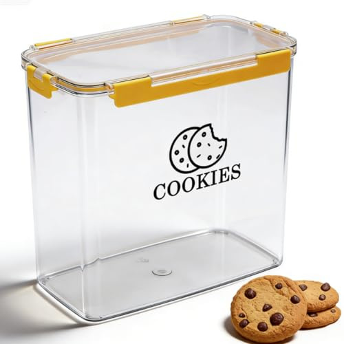Gzsekken Biscuit Jar, Clear Biscuit Barrel BPA Free Plastic, Airtight Food Storage Jars for Dry Foods, Sweet,Snack Organiser Containers for Pantry or Cabinet 26.8 * 15 * 24cm-Stackable Square