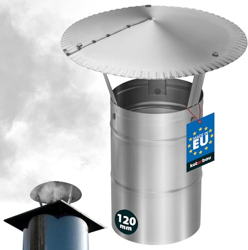 KOTARBAU® Comignolo Antivento - Comignolo Canna Fumaria - Acciaio Inox - ø 120 mm - Argento - Terminale Canna Fumaria - Antivento Antipioggia - Fumaiolo Stufa a Pellet