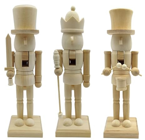 Qikam 3 Stück Weihnachts Nussknacker aus Holz zum Selber Bemalen - 25.5cm - DIY Basteln Weihnachtsdeko für Kinder und Erwachsene - Male deinen eigenen Soldaten, Kunst Kreatives Geschenk Spielzeug