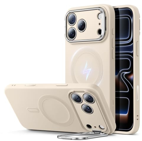 ESR für iPhone 17 Pro Hülle, Kamerasteuerung, Silikon Hülle mit Ständer, kompatibel mit MagSafe, integrierter Kameraständer, Magnetische Handyhülle für iPhone 17 Pro, Beige