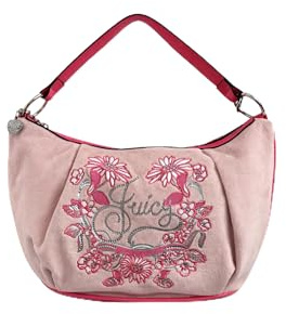 Juicy Couture Juicy In Bloom Damen Hobo Schultertasche Handtasche mit gesticktem Blumenlogo Design & Charm, Powder Blush, Medium