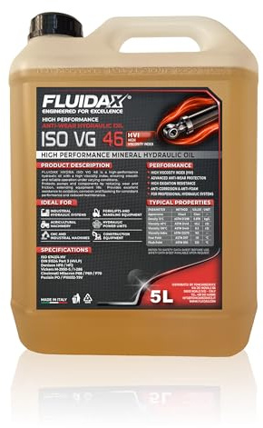 FLUIDAX Aceite Hidráulico ISO VG 46 HVI 5L – Alto Índice de Viscosidad – Protección Antidesgaste y Anticorrosión – Para Sistemas Hidráulicos, Maquinaria Agrícola e Industrialr