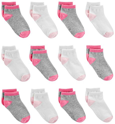 Simple Joys by Carter's 12-Pack No-Show Socks Calzini, Bianco/Grigio/Rosa, 4-5 Anni (Pacco da 12) Unisex-Bimbi
