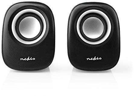 Nedis PC Speakers for Computer, Laptop, Tablet, Smartphone, Portable Speaker Set 12W, Wired with USB and 3.5mm Jack, Black and Silver