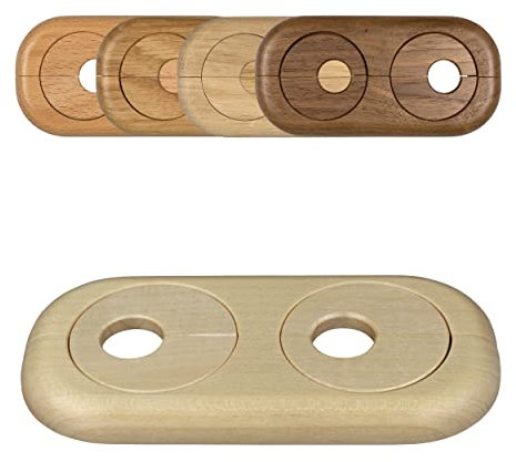 FUX 5 Stück Doppel Heizungsrohr Rosette, Rohrabstand variabel, 15mm - 22mm, Rohrabdeckung, Abdeckrosetten, Verkleidung, Heizkörper Rosetten, Holz, Parkett, Holzrosetten (22mm, Ahorn)