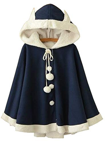 YM YOUMU Damen Mädchen Umhang Cape Mantel Winter Fleece Ohr Kapuze Baggy Poncho Japanisch Kawaii