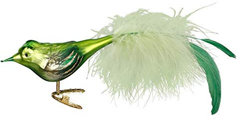 Christbaumschmuck Christbaumhänger Inge-Glas mit Sternenkrönchen, handbemalt und mundgeblasen, Green Bird, 10.5 cm