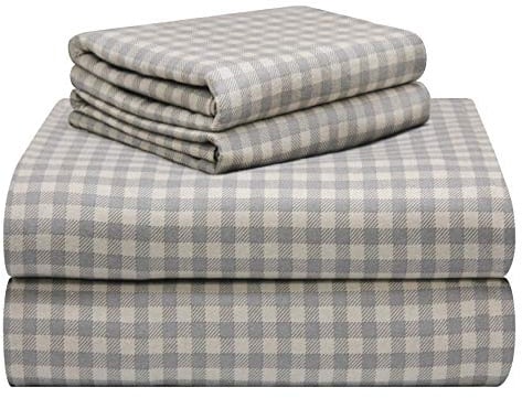 Pointehaven 180 GSM Luxury 100% Soft Cotton Printed Flannel Sheet Set, Queen, Farmhouse Plaid - Warm & Cozy - Pre-Shrunk -Deep Pockets - Elastic All Around-Comfy Double Brushed -