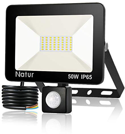 50W Projecteur LED détecteur de mouvement, Blanc Chaud(3000K) spot led exterieur avec detecteur IP65 lampe de sécurité idéal pour éclairage public, garage, couloir, jardin