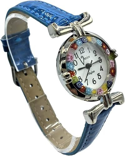 Murrina Veneciana Millefiori - Reloj de mujer de acero y piel de cristal Lady de Murano Correa Celeste 14