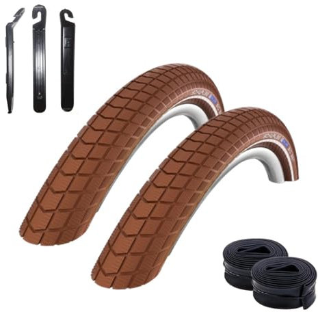Angebot Set 2 x Schwalbe Big Ben Fahrradreifen Braun mit Reflex 50-622 (28 x 2.00) + 2 Schwalbe Schläuche SV19 inkl. maxxi4you Reifenheber