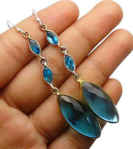 Solid 925 Sterling Silber Ohrringe für Frauen & Mädchen, Sterling Silber Blue Topaz Drop Dangle Ohrringe Statement Geschenk, Brautjungfer Geschenk, handgefertigter Schmuck