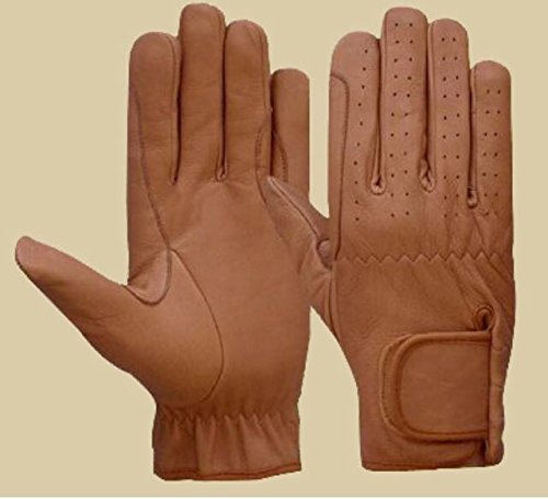 Horse Riding Men's Gloves All Leather 100% Real Leather TAN & Black Premium Quality Gents Equestrian Gloves (Medium, Tan)