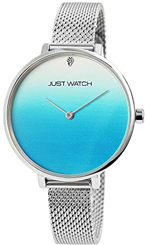 Just Watch Darcie Damen-Uhr Meshband Edelstahl Strass-Steine Analog Quarz JW10131 (silberfarbig blau)