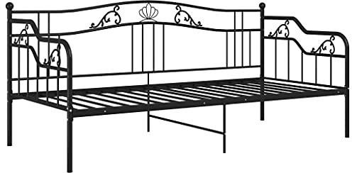 vidaXL Schlafsofa Bettgestell Tagesbett Metallbett Bettsofa Einzelbett Bett Sofabett Gästebett Sofa Couch Jugendbett Schwarz Metall 90x200cm
