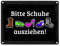 Bitte Schuhe ausziehen! Metallschild in 15x20 cm im Comic Stil in schwarz Keine Schuhe in der Wohnung Praxis Schmutz Schuhabstreifer Turnschuhe Flur