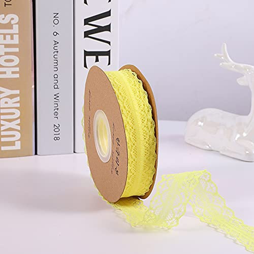 45M 3cm Breit Spitzenband Spitzenbordüre Geschenkband Spitze Borten Band Dekoband Zierband Spitzenborte Spitzenstoff Zum Nähen für DIY Basteln Hochzeit Tischdeko Scrapbooking Geschenkbox,Gelb